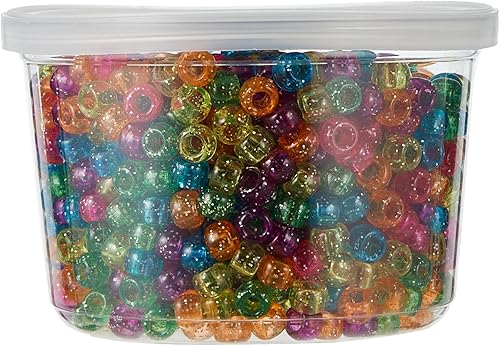 Miniatura 2 de Hygloss Productos Bucket O'Beads  Surtido de cuentas de poni de plástico para manualidades, joyas, llaveros y más  Contenedor reutilizable  Glitter
