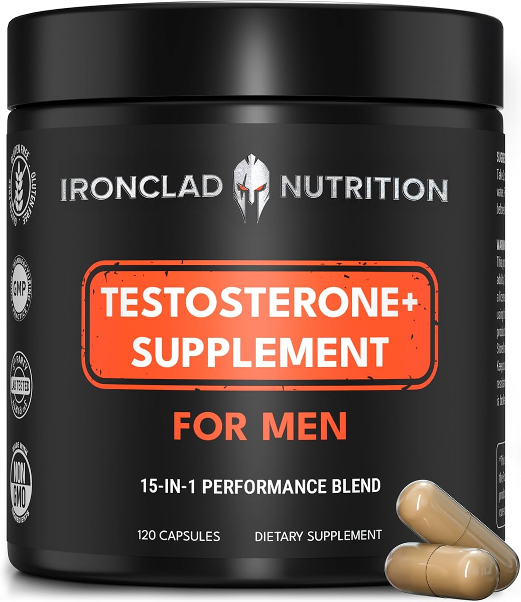Advanced Testosterone Supplement for Men - 15-in-1 Natural Complex for Vitality, Energy & Strength with Tongkat Ali, Ashwagandha, Shilajit, Fadogia Agrestis - 120 Capsules