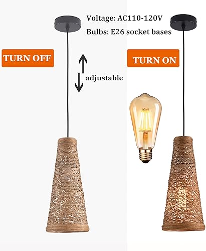 Miniatura 4 de 1 mini luces colgantes tejidas, moderna lámpara colgante costera bohemia con pantalla de ratán tejida a mano, accesorio de iluminación colgante para