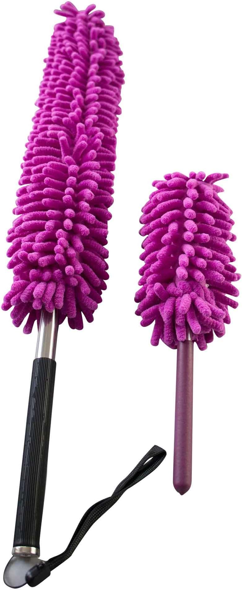 Feather duster with telescopic handle and flexible heads set (lilac)
