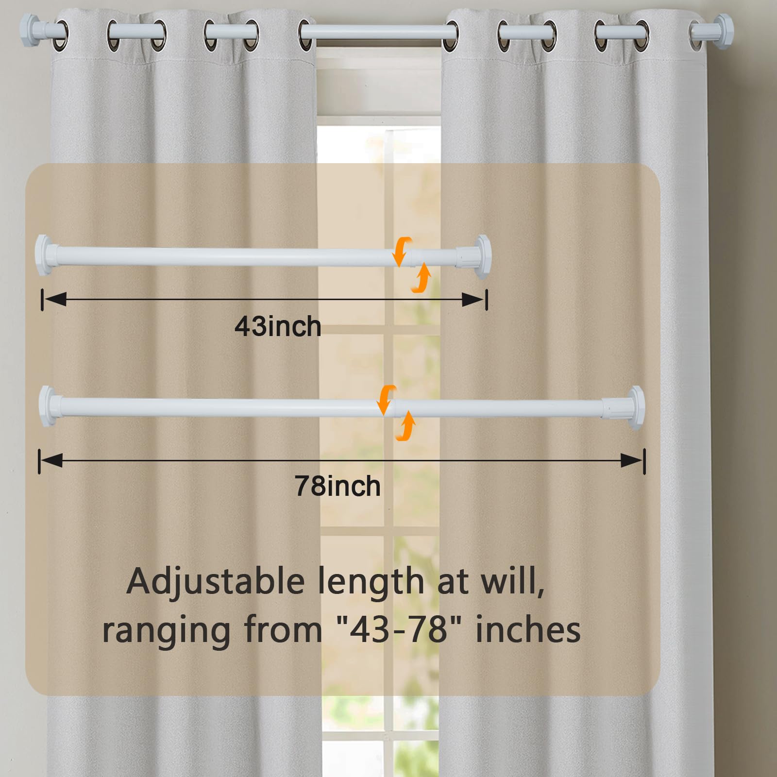 Bitray Barra de cortina de ducha con resorte de 43.3 a 78.7 pulgadas, barra de tensión ajustable para cortinas de ducha, baño o ventana