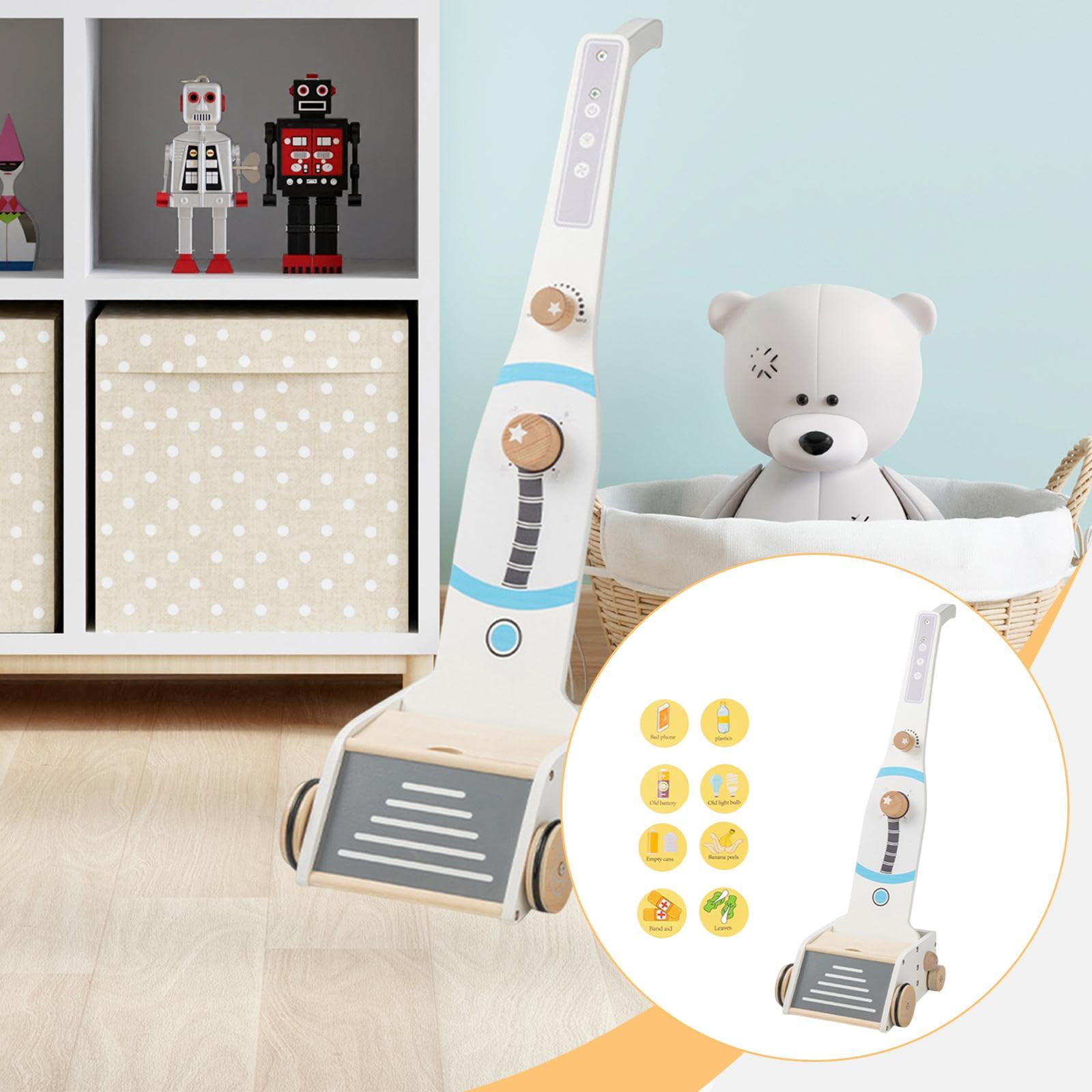 MagiDeal Giocattolo per la Pulizia dei Bambini interattivo per Bambine e Bambini dai 3 Anni in su, in Legno, Versatile, per Giochi di Ruolo, Gioco di finzione, Bianco