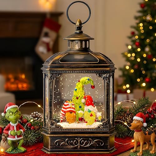 Miniatura 23 de Árbol de Navidad iluminado de 10 pulgadas, con música, globo de nieve, decoración de purpurina giratoria para el hogar de Navidad, sala de estar,