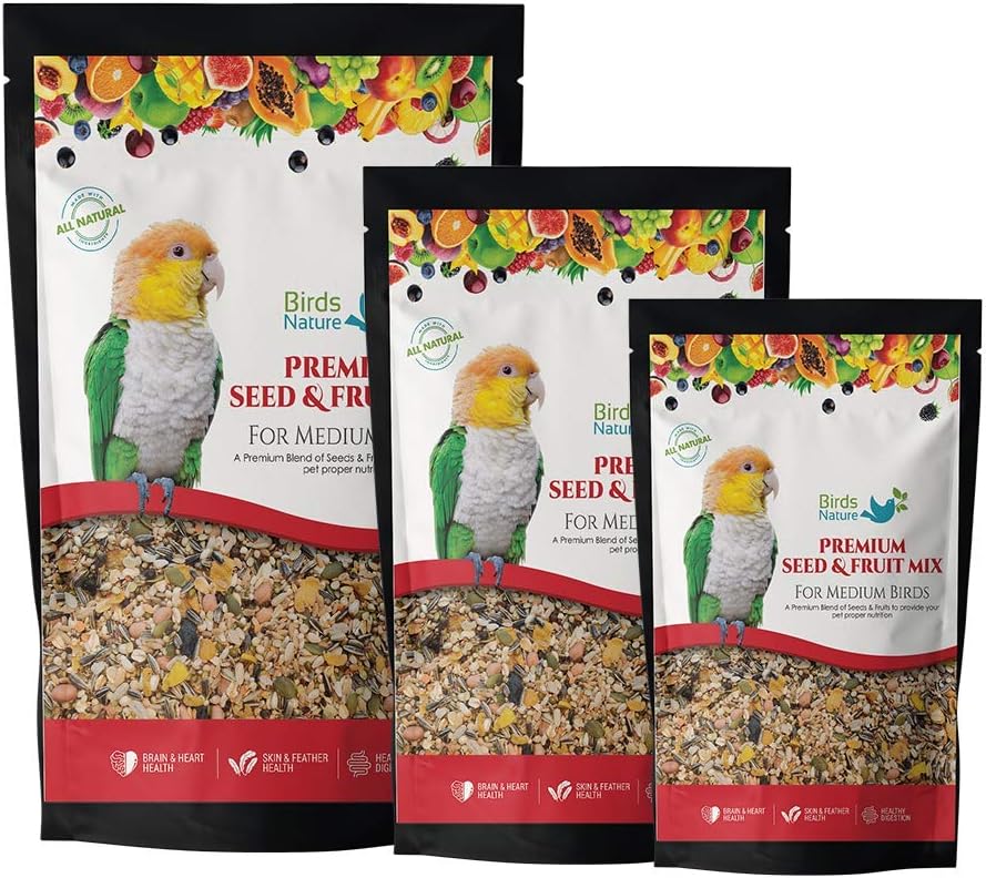 BirdsNature Premium Seed & Fruit Mix for for Medium Birds,Cockatiels,Caiques,Small Conure,Lories and Lorikeets,Poicephalus,Love Birds,Quaker (20kg)