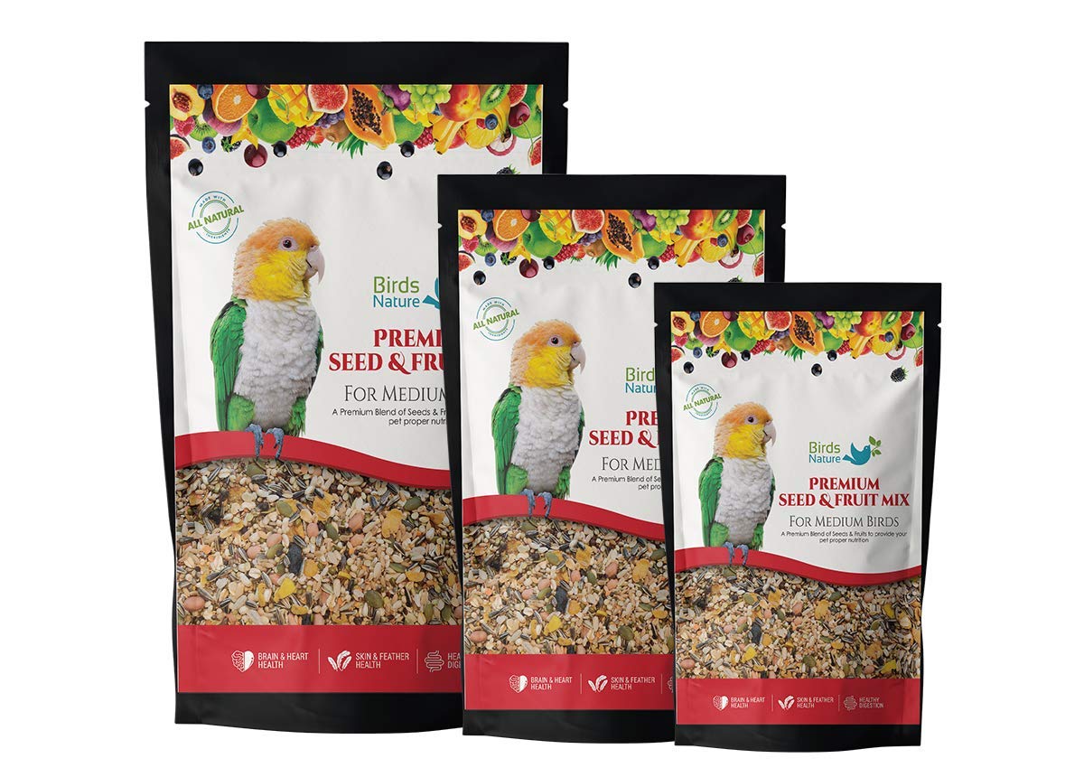 BirdsNature Premium Seeds and Fruit Mix for for Medium Birds, Cockatiels, Caiques, Small Conure, Lories and Lorikeets, Poicephalus, Love Birds, Quaker, All Life Stages (10kg)