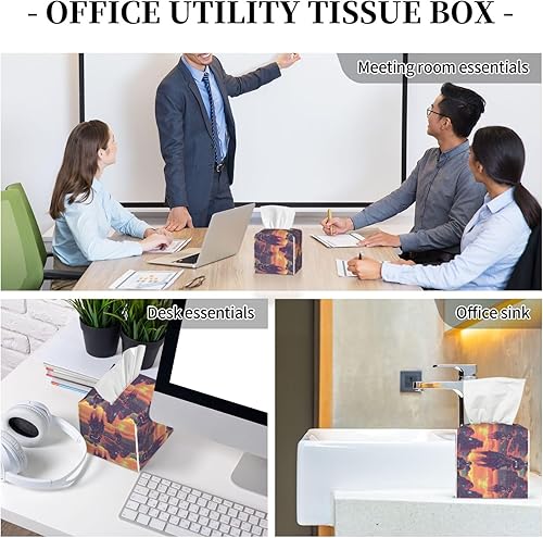 Miniatura 7 de Leather Tissue Box Cover Square - Cyber Retro Western Cowboy Print Tissue Box Holder Paper Case, Organizer Dispenser for Modern Home &