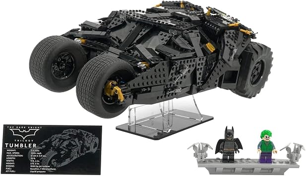Display Stand Compatible with LEGO 76240 DC Batman Batmobile Tumbler Angled Acrylic Stand with Minifig Base Set Not Included