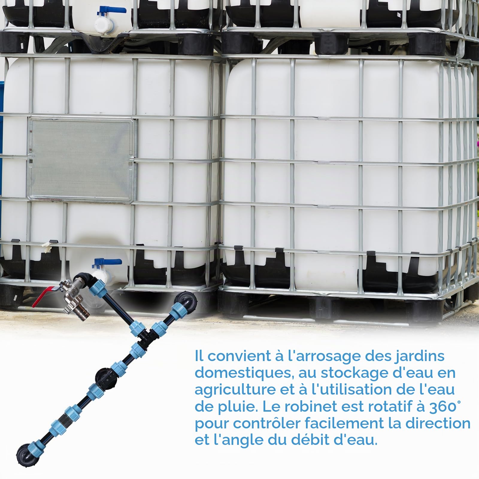 Kit De Connexion Ibc 3 Réservoirs, Set Raccord Ibc En Parallèle Pour Cuves Ibc 1000l Et Tonneaux De Pluie Robinet Laiton Col De Cygne 3/4” Vanne D’arrêt Raccords De Tuyau, Pour Arrosage Jardin