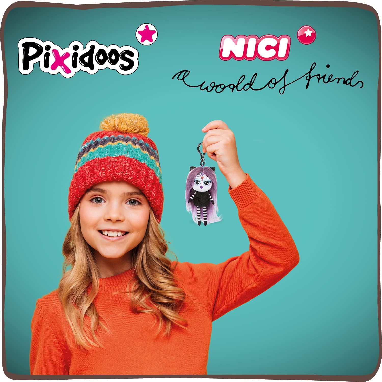 Poupée Pendentif NICI Pixidoos Sunli - 14cm - Violet/Noir - Avec Mousqueton