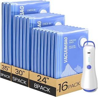 16 Pack Vacuum Storage Bags for Travel with Rechargeable Wireless Pump