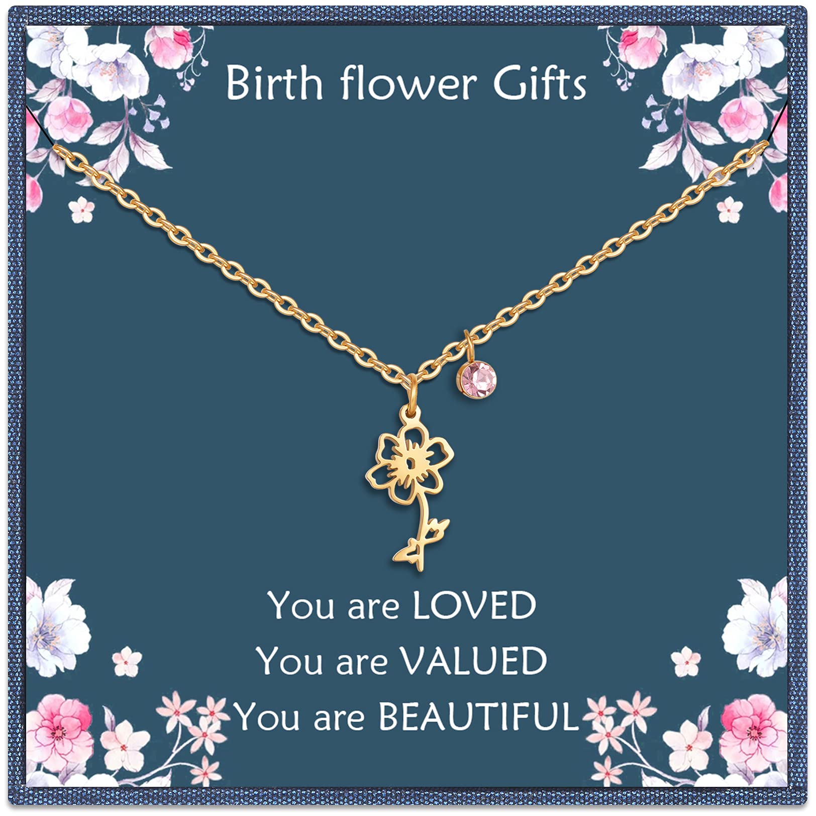 Nupdot Birth Flower Necklaces Birthday Gifts for Women | 14K Gold Plated Birth Month Floral Birthstone Pendant Necklaces Wildflower Flowered Jewelry