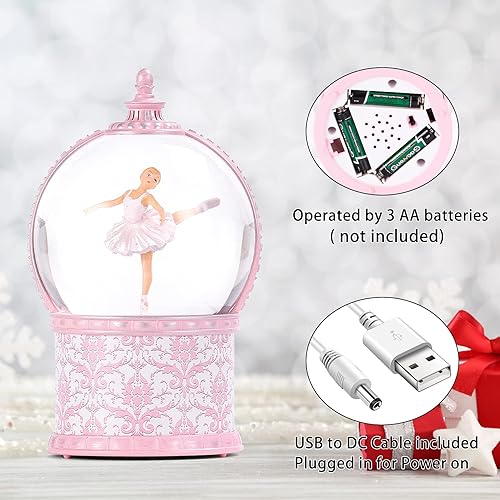 Miniatura 3 de Globos de nieve de Navidad de bailarina musical, globo de nieve iluminado de 7.1 pulgadas con purpurina giratoria, funciona con pilas y alimentado