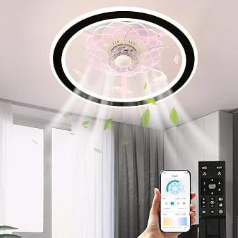 18" Ceiling Fan with Light, LED Low Profile Ceiling Fan Lights Remote Control Dimmable 3 Lighting Modes & 6 Level Wind Speed Reversible Blades, Semi Flush Mount