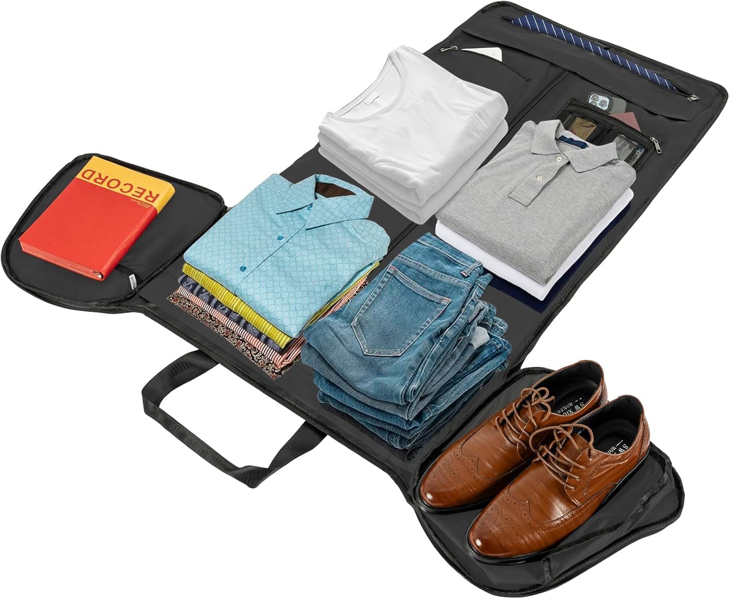 Borsa da viaggio pieghevole da appendere per viaggi d'affari, valigetta da ufficio con tracolla per uomo, nero, Nero , With Inner Pockets