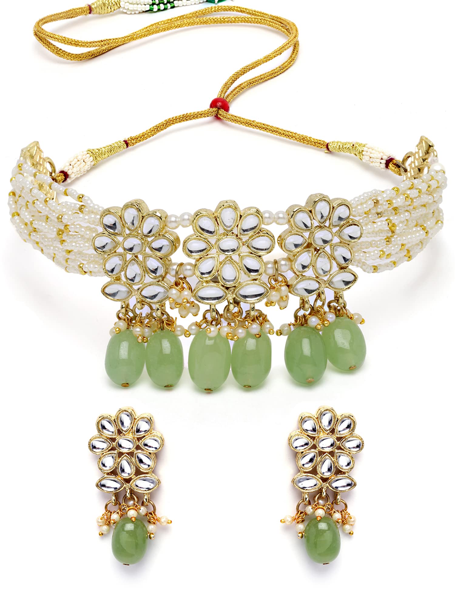 Karatcart Gold Plated Light Green Tumble Studded Pearl Beaded Kundan Choker Necklace Set for Women (B0BDDTQM6R) Amazon Price History, Amazon Price Tracker