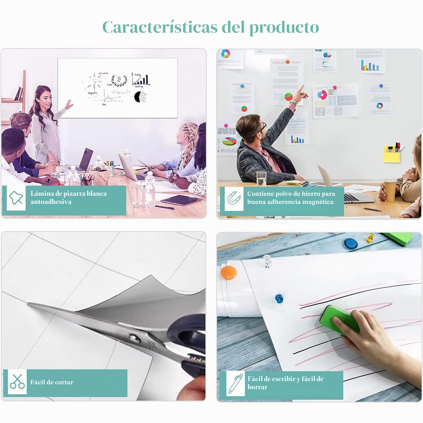 Pizarra Blanca Magnética Lámina, 60 * 100cm Pizarra Blanca Adhesiva de Borrado en seco, Whiteboard adecuado Infantil/Familia/Oficina, con Rotuladores Pizarra Blanca, Borrador, Iman