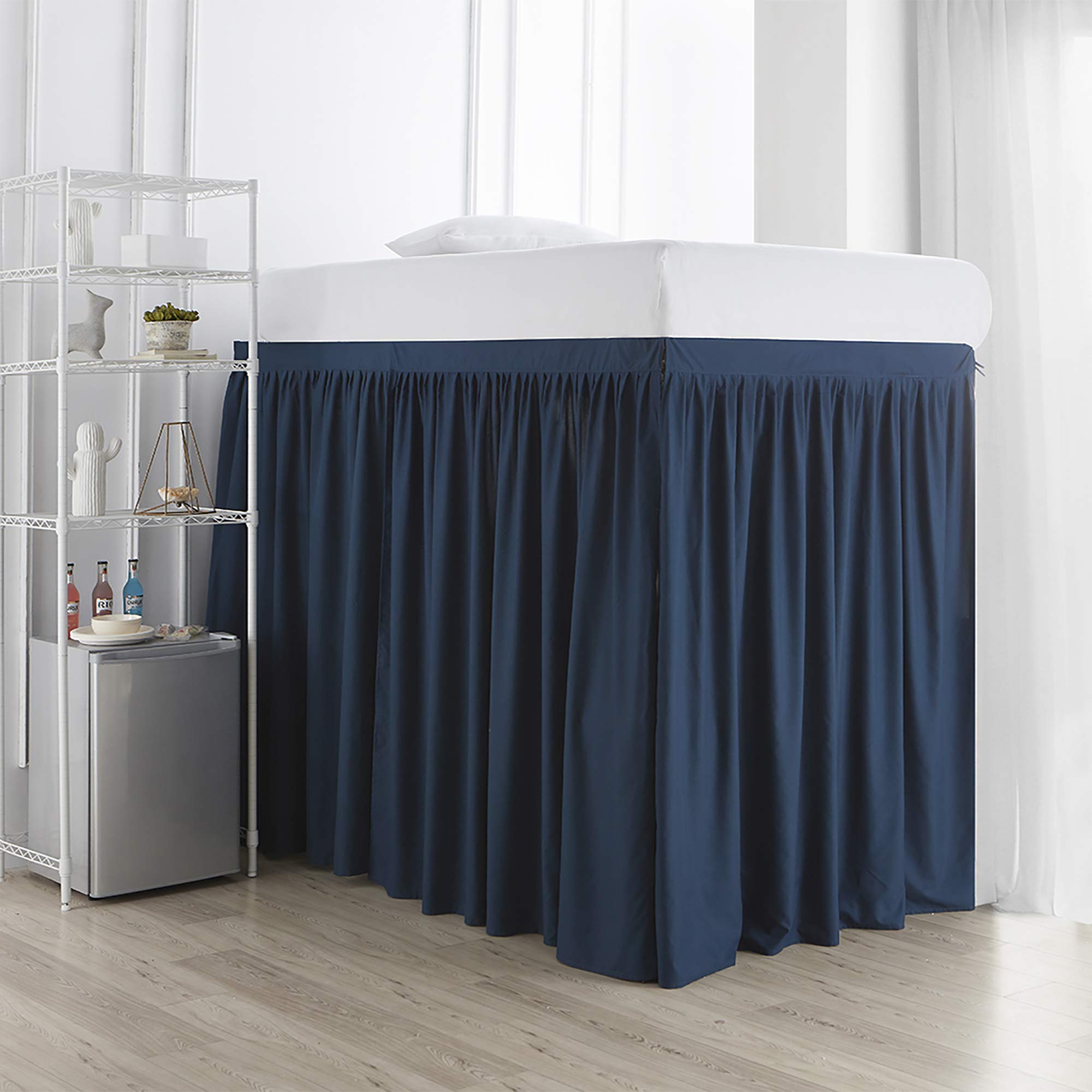 Extended Dorm Sized Bed Skirt Panel with Ties (3 Panel Set) - Nightfall Navy (for Raised or lofted beds)