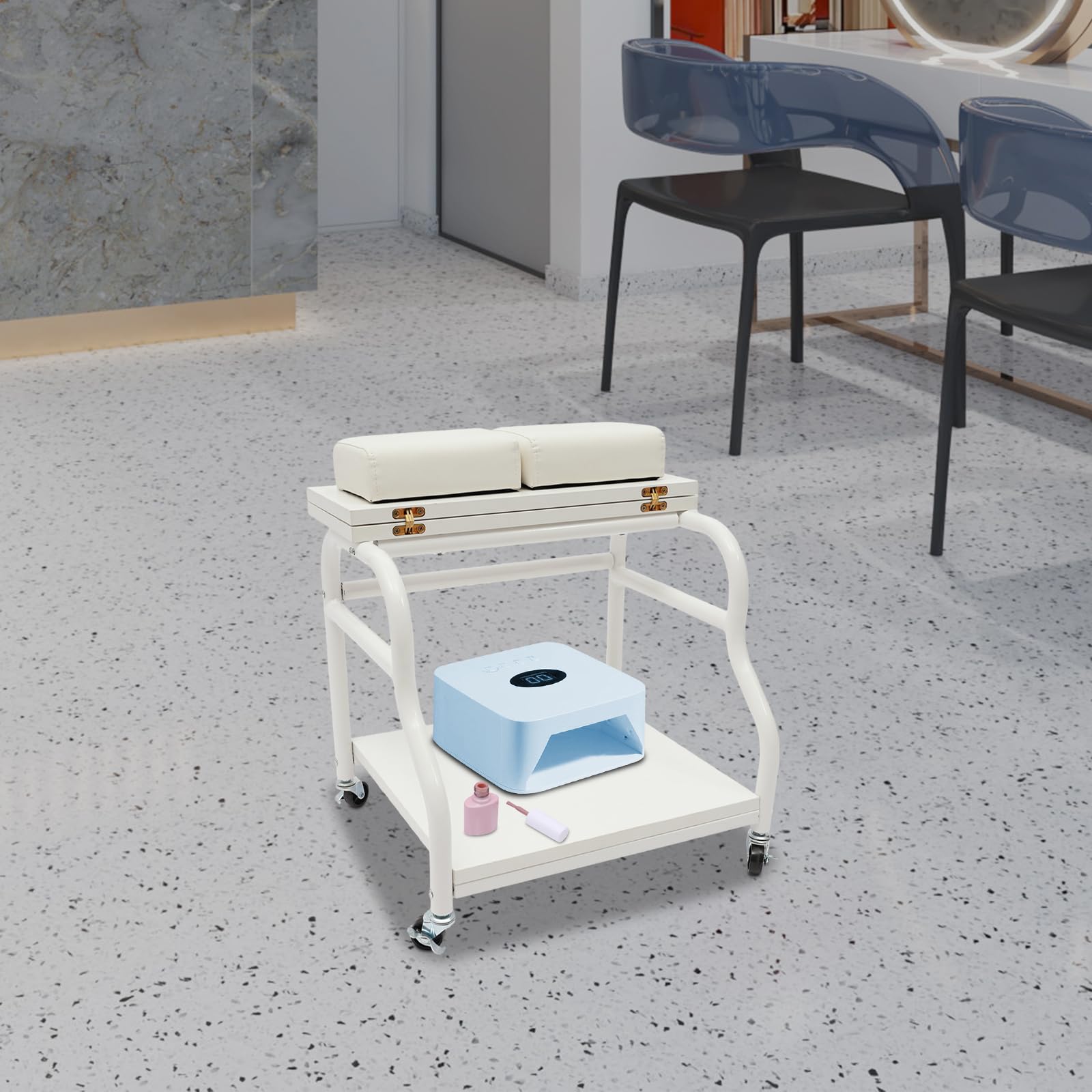 Carrello pediluvio pieghevole a 2 piani con ruote, supporto pediluvio con cuscino morbido, mobile pedicure, su ruote, per casa, soggiorno, bellezza, anziani