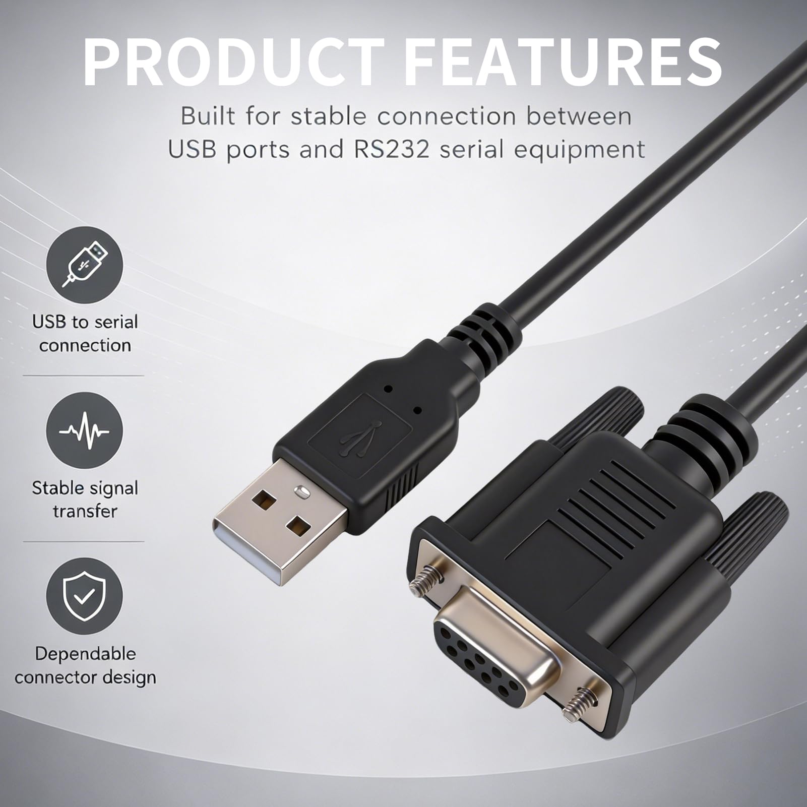 USB auf RS232 DB9 Buchse, Serieller USB RS232 Konverter, USB 2.0 auf 9-poliger COM-Port, kompatibel mit Windows Mac Linux für PLC CNC, Drucker, Scanner, Barcode, 2 Meter