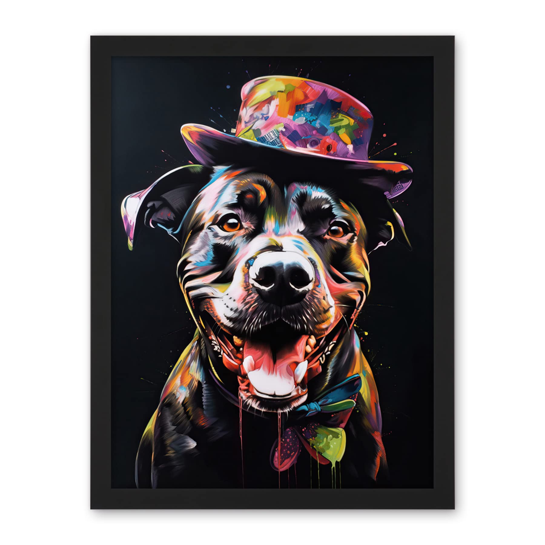 Artery8 Rottweiler in Bow Tie and Multicoloured Top Hat Artwork Framed Wall Art Print 18X24 Inch