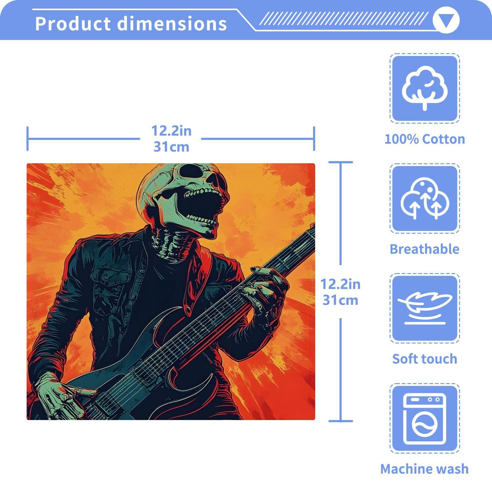 YANENDIE Skeleton Rock Washcloths Towels, Highly Absorbent and Soft Cotton Face Cloths, 2 Pack Quick Dry Wash Cloths - 12 X 12 Inches