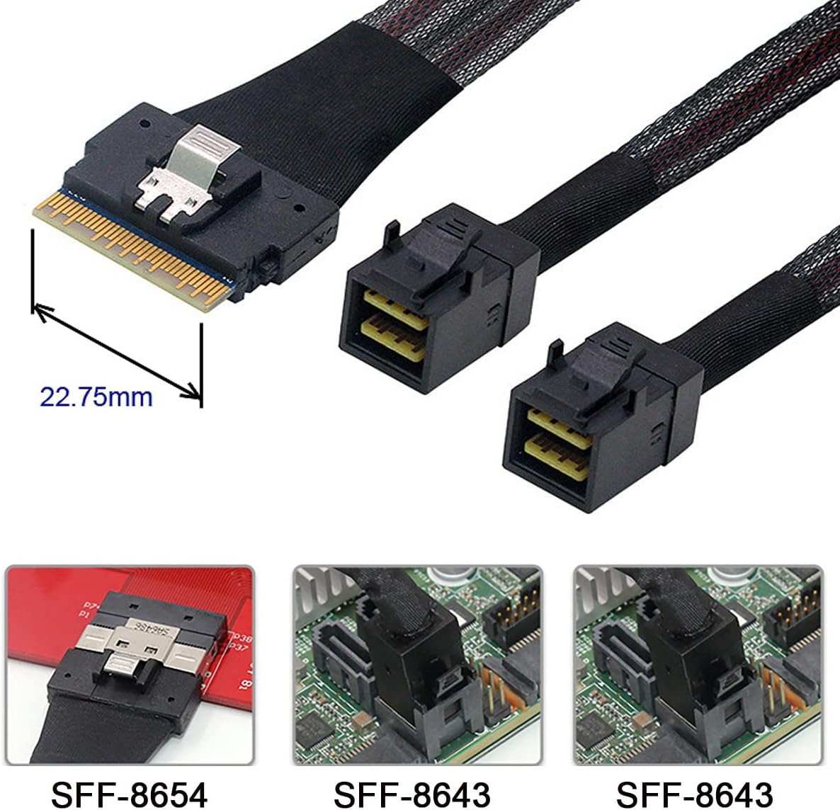 Detachable Bifurcation Virtual Raid PCI-E Ultraport Slimline SAS Slim 4.0 SFF-8654 8i 74pin to Dual SFF-8643 4i Mini SAS HD Cable PCI-Express