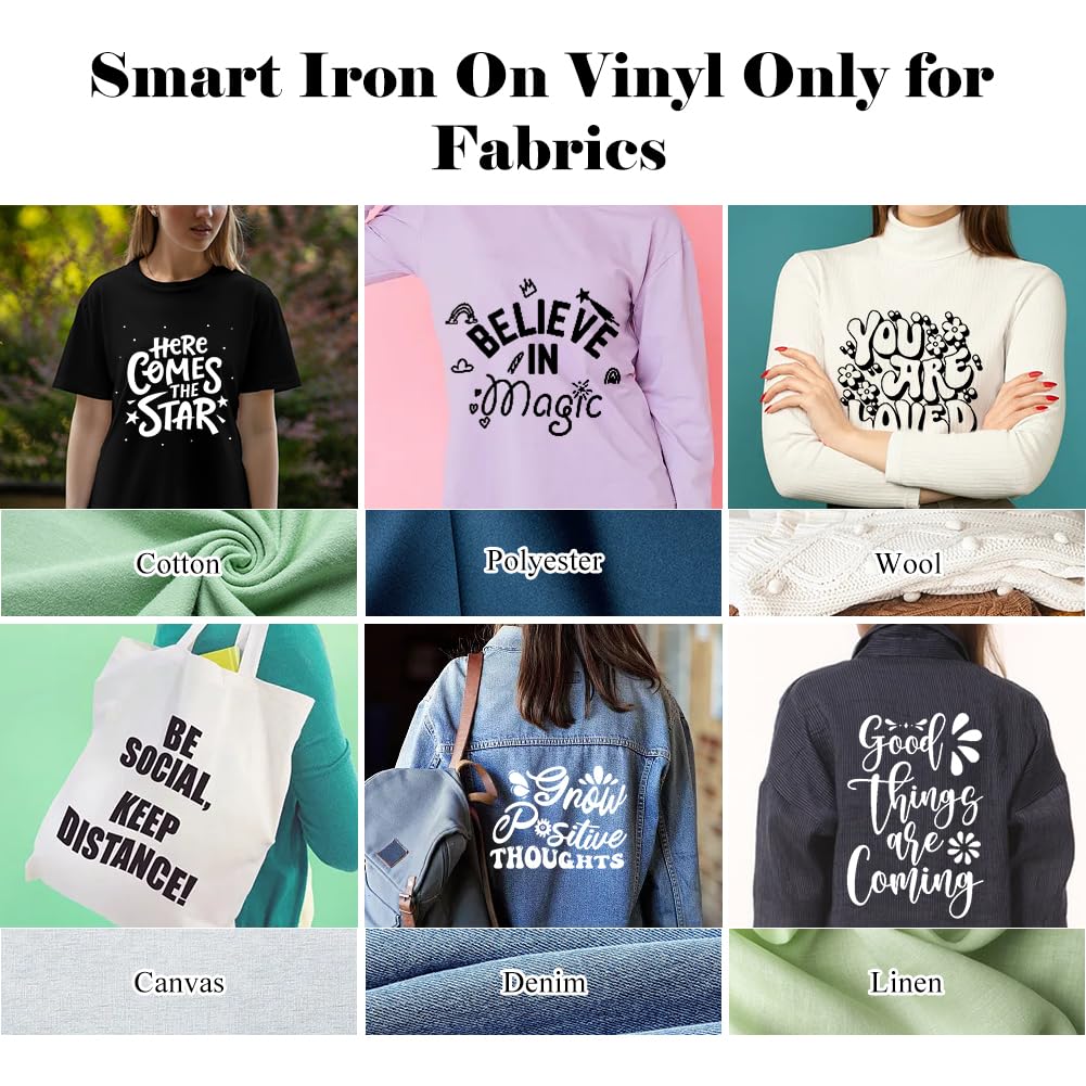 Smart Iron On per Cricut Joy, 2 rotoli di pellicola per plotter in tessuto bianco e nero 14 x 200 cm, pellicola flessibile per plotter in tessuto per stirare per T-shirt fai da te, felpe, stoffe
