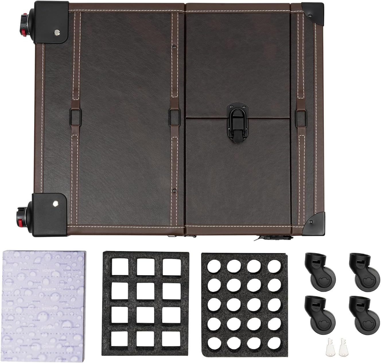 Rolling Makeup Train Case on Wheels Makeup Rolling Case with Mirror Large Cosmetic Trolley Nail Travel Case for Nail Tech Barber Travel Case (Coffee)