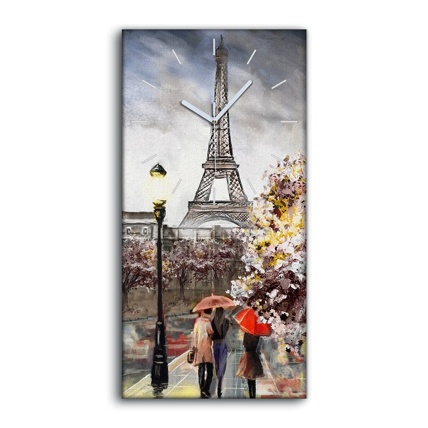Horloge sur Toile Vue de Paris 30x60cm pour Illuminer le Mur de Votre Salon Moderne