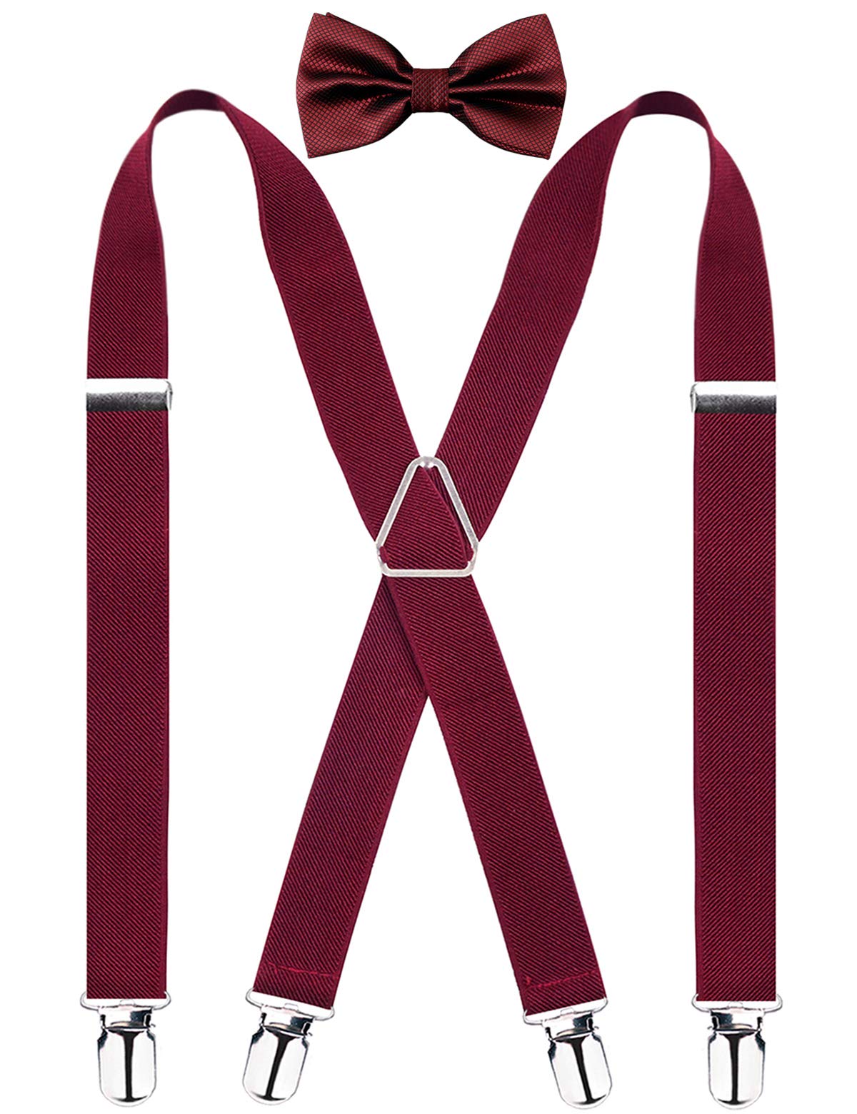 Alizeal Men's Maroon Elastic And Adjustable Trouser Braces Bow Tie Set