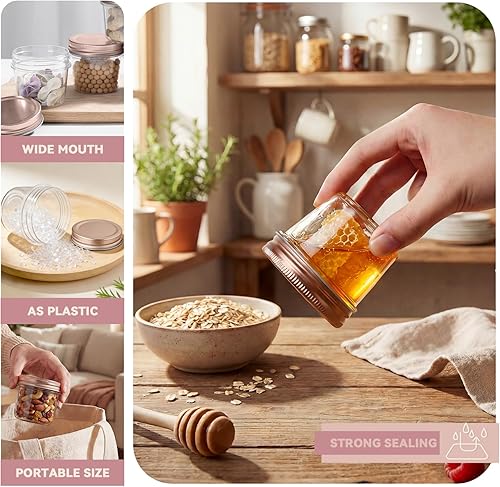 Miniatura 6 de novelinks Tarros de plástico transparente de 4 onzas con tapas de oro rosa – Recipientes redondos transparentes recargables para almacenamiento