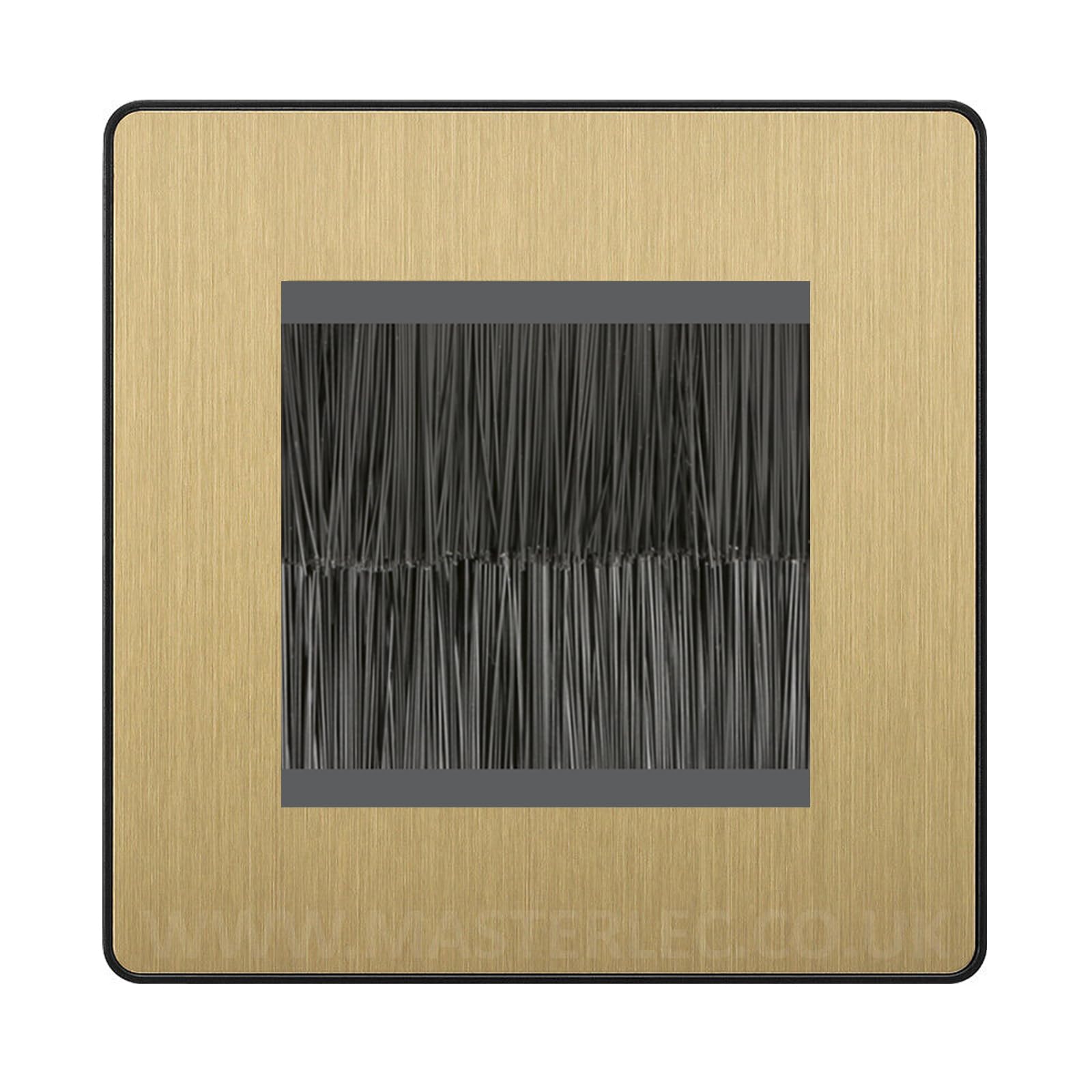 BG Evolve Satin Brass Single 2 Gang Brush Cable Entry Wall Plate Black Insert Square
