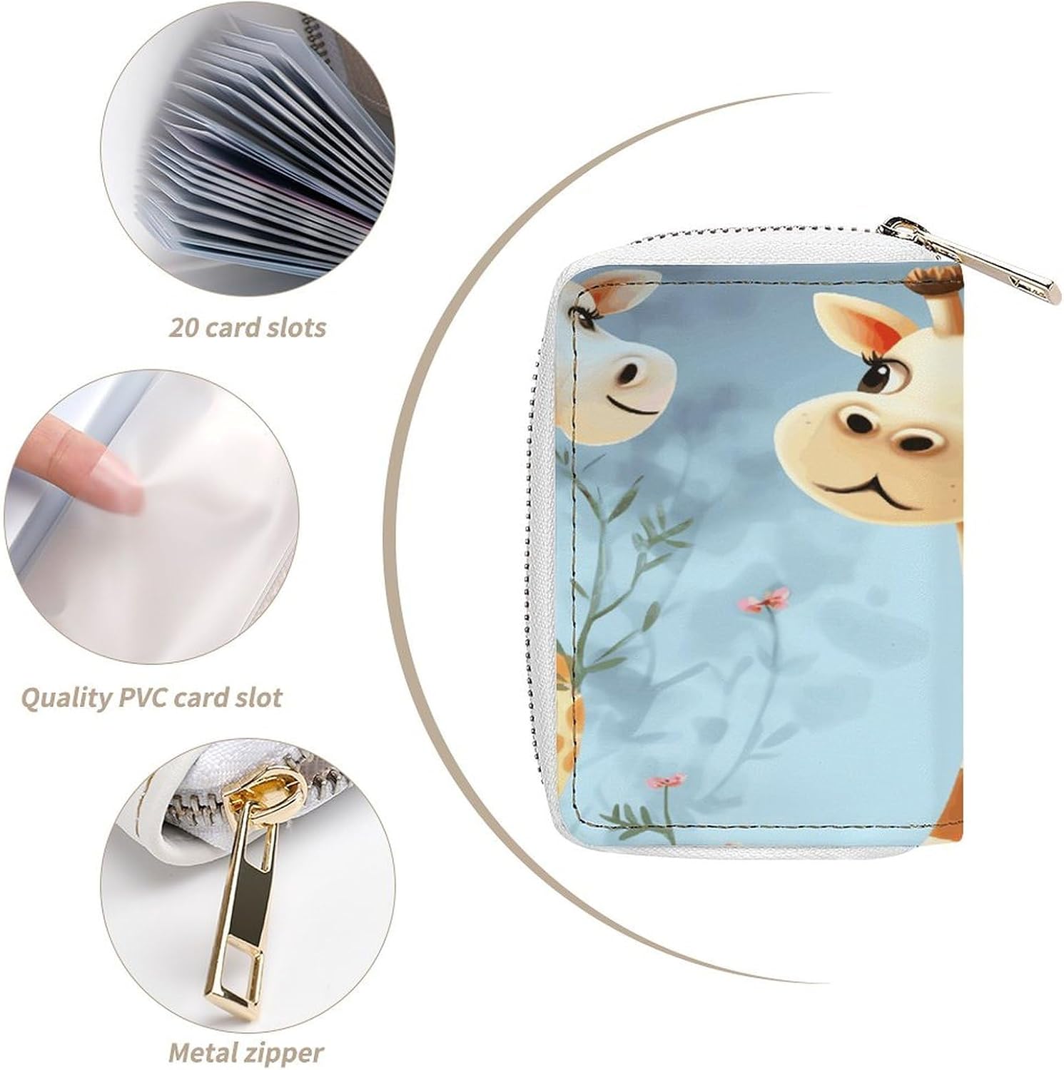Cute Giraffe Card Holder RFID Blocking,Credit Card Wallet for Women And Men,Card Case Organizer Bag with Zipper