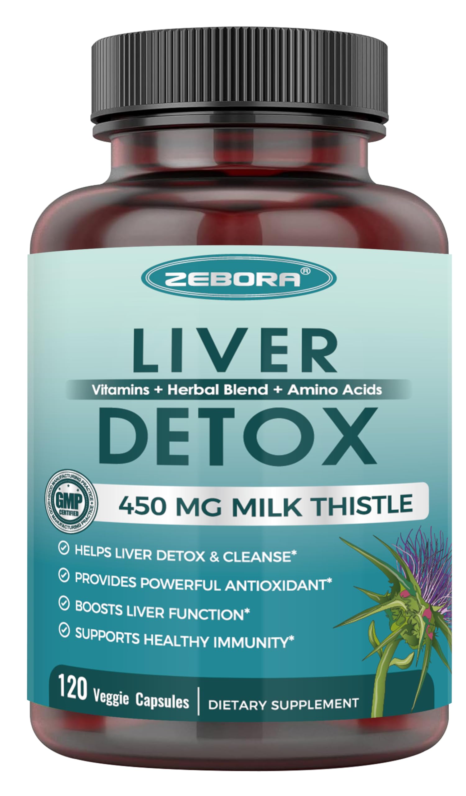 ZEBORA Milk Thistle Supplement, Liver Cleanse Detox & Repair, 120 Capsules 120 Count (Pack of 1)