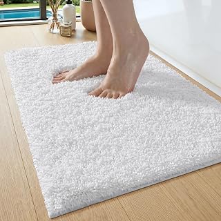 DEXI Badezimmerteppich 40 x 60 cm, Flauschige Badematte, Weiß