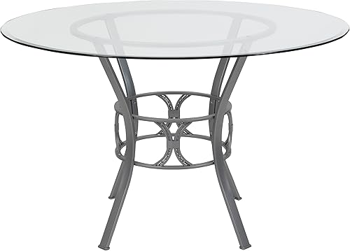 Miniatura 3 de Flash Furniture Carlisle - Mesa de comedor redonda de cristal con marco de metal, 48 pulgadas, transparenteplateada