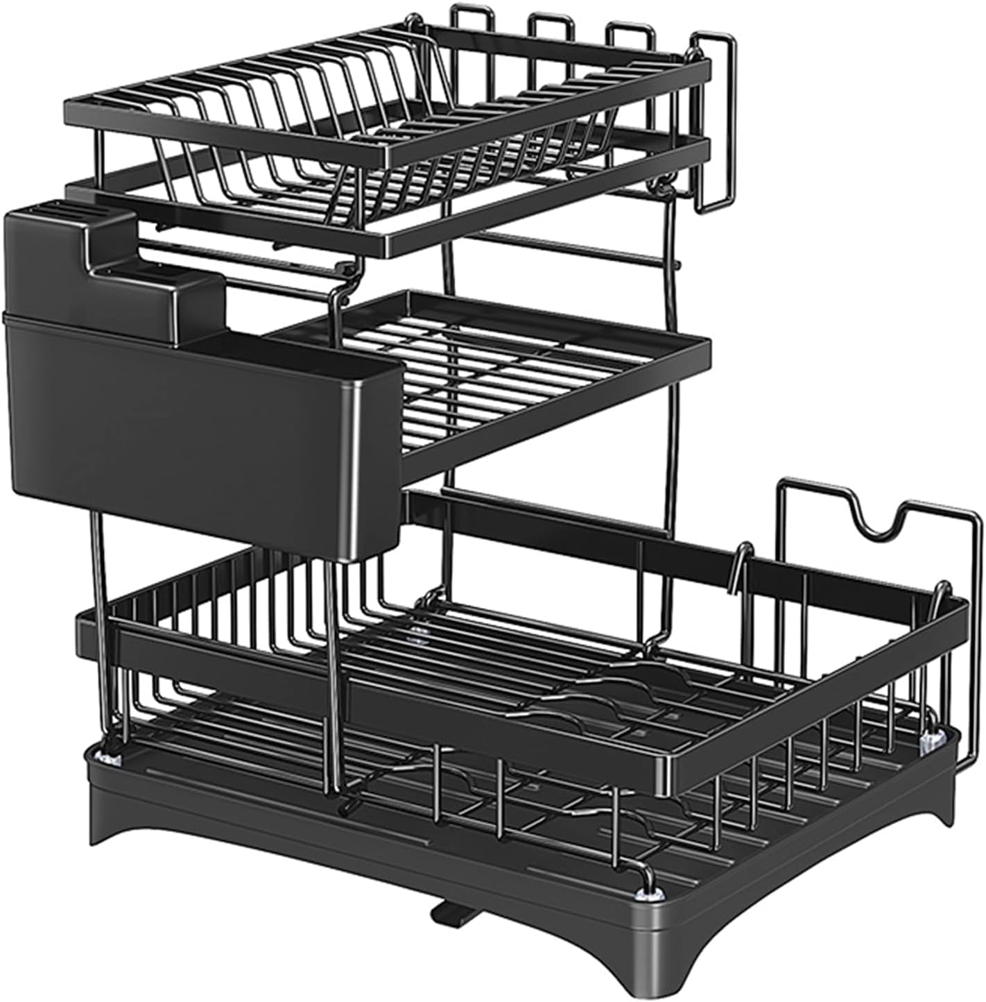 Lucario Dish Drainers Rack with Drip Tray, 3 Tier Large Dish Drying Rack with Draining Board and Cutlery/Holder Over Sink, Dish Dryer Rack for Plate/Utensil on Kitchen Countertop (RACK-358)