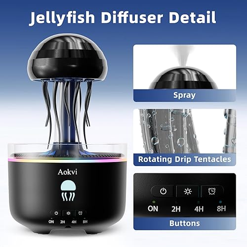 Miniatura 6 de Difusor de aceite esencial de medusa de 10.1 fl oz, difusor de niebla de aromaterapia silencioso para aceites esenciales, con 7 luces LED que