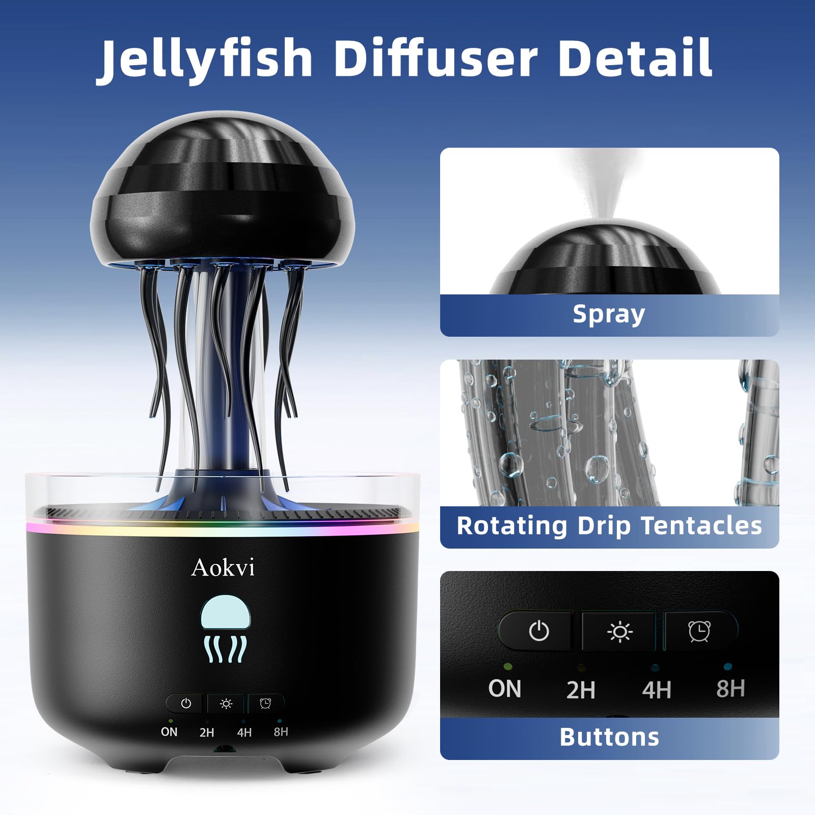Diffusore di oli essenziali a meduse da 300 ml con telecomando, diffusore di oli per aromaterapia ad ultrasuoni con timer e spegnimento automatico, adatto per soggiorno, camera da letto, ufficio