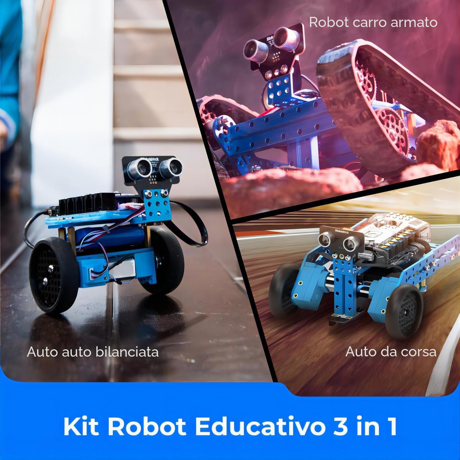 Makeblock mbot Ranger Robot Programmabile Bambini, Kit Robotica Educativa Cingolato 3 in 1, Coding Robot Giocattolo Compatibile con Programmazione Scratch e Arduino, Regali per Bambini 10 Anni+