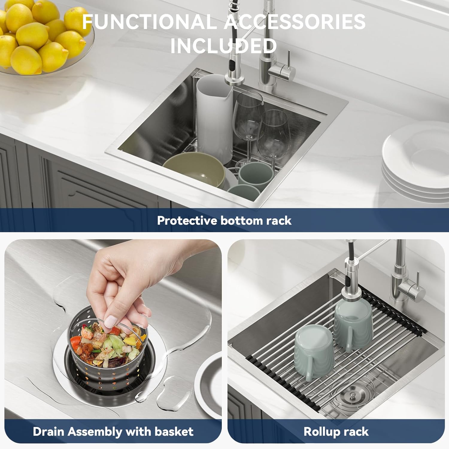 Lordear 18x20 Inch Drop In Topmount Bar Sink - 16 Gauge Stainless Steel Single Bowl Ledge Workstation, for RV/Kitchen/Camper/Wet Bar with Cutting Board​