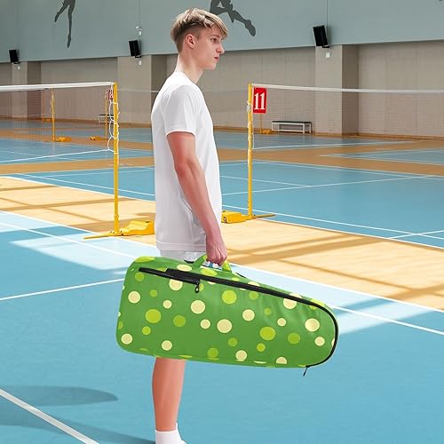 Miniatura 8 de Bolsa de raqueta de bádminton de tenis, ligera, moderna, redondas, lunares, verde, 2 raquetas, cubierta de raqueta de tenis, bolsa de gimnasio para
