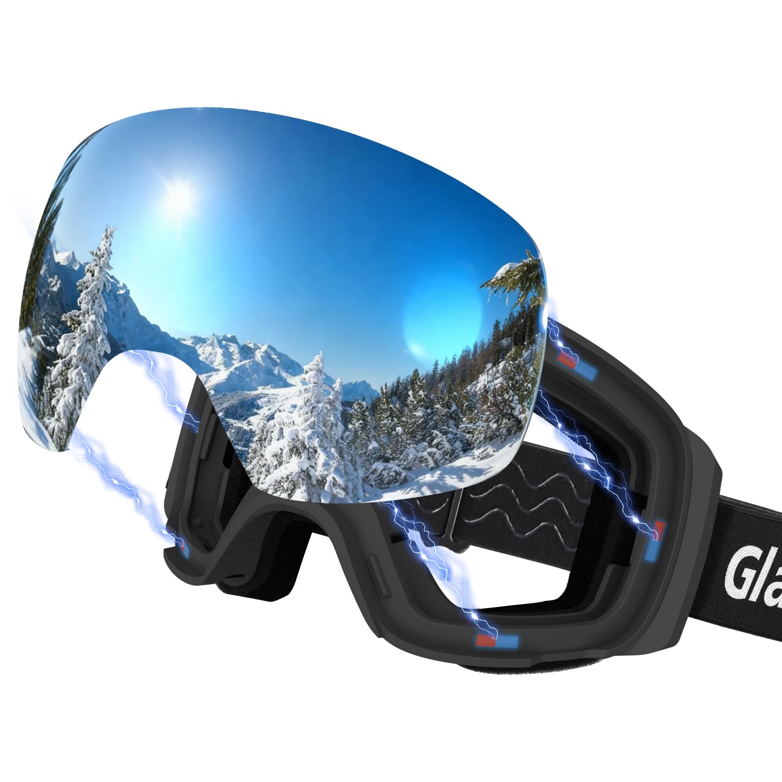 Masque de Ski Magnétique pour Homme et Femme, OTG | Masque de snowboard à changement rapide d'écran, Protection UV 100% & anti-buée, Idéal ski