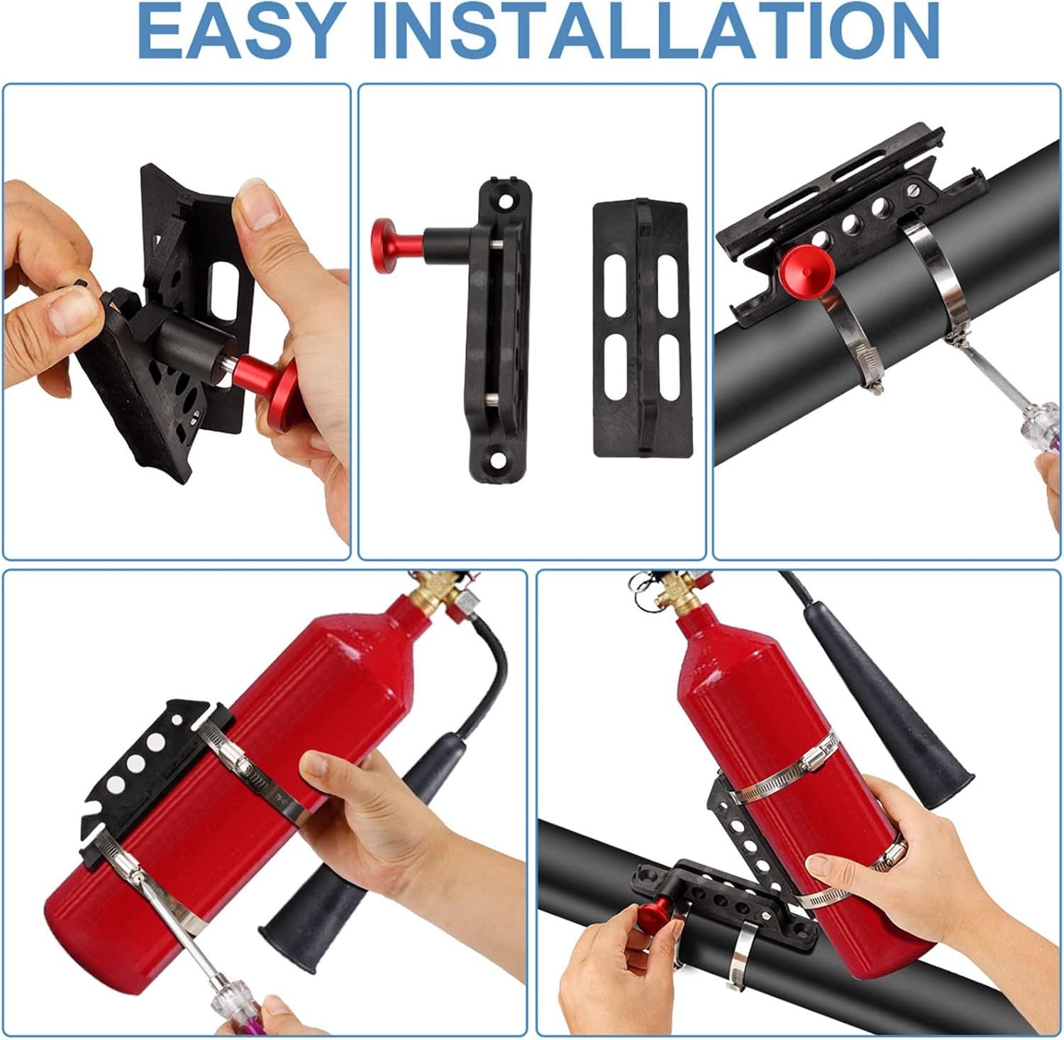 Quick Release Fire Extinguisher Holder Mount Bracket High Density Nylon Roll Bar Mount Bottle Holder Adjustable with 4 Clamps for Wrangler TJ JK JL JKU UTV Polaris RZR Ranger