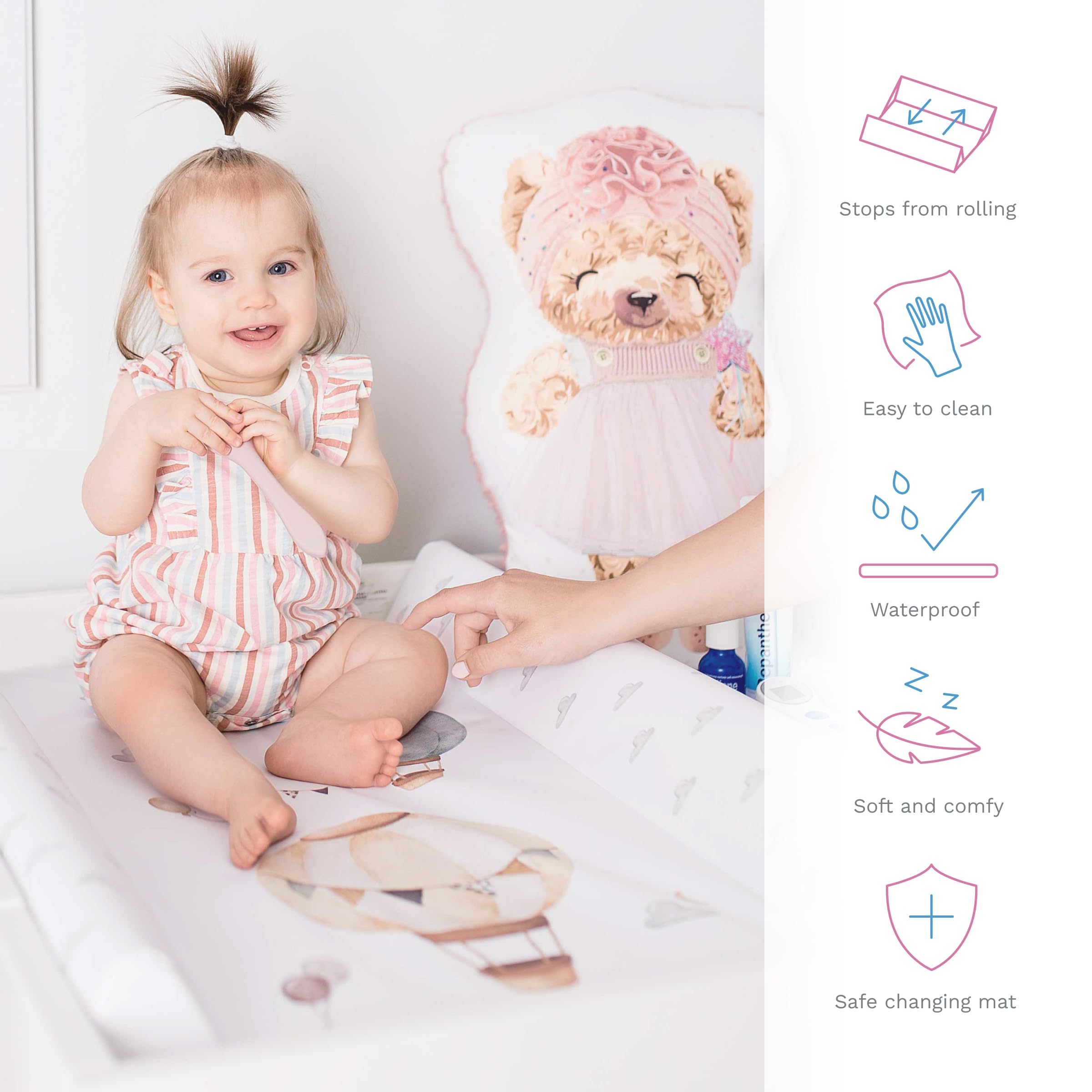 Soft Base Newborn Baby Changing Unit Mat with Raised Edges 50x70 cm (Bunnies) - 3