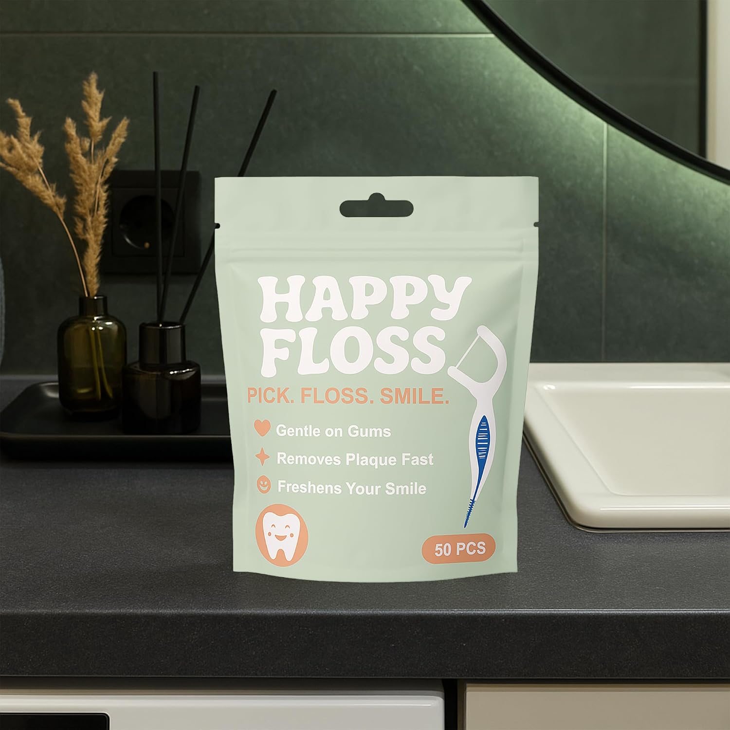 Dental Floss Picks 3-Pack 2-in-1 with Soft Interdental Pick for Sensitive Gums – Unflavored Floss Picks for Adults, BPA-Free Tooth Flosser Sticks, Daily Oral Care, 150 Count - Happy Floss