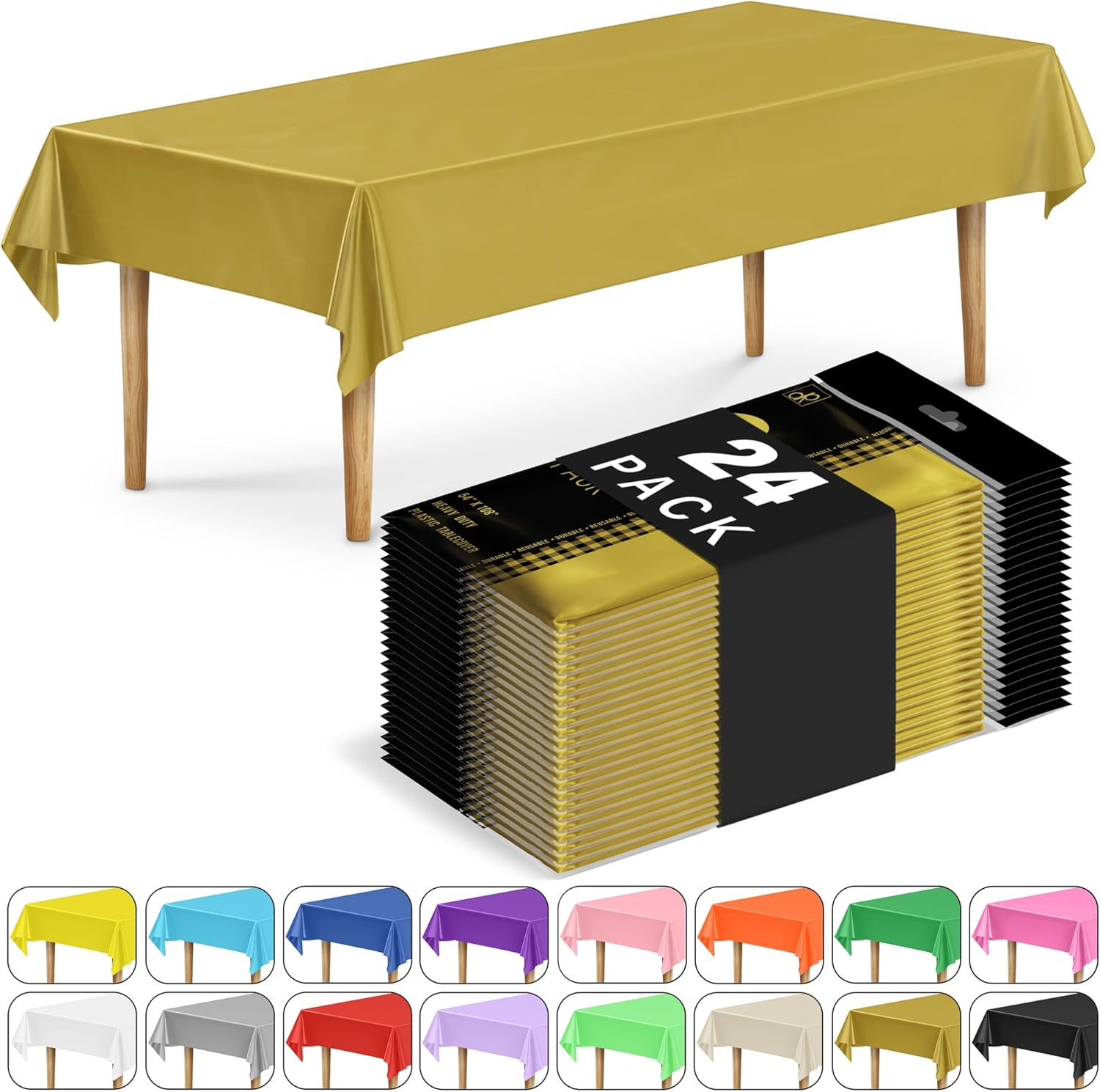 DecorRack Gold Tablecloths, 24 Pack, 54 x 108 in