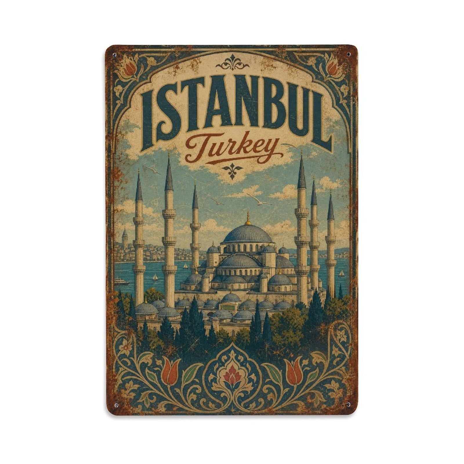 Gead 8X12inch Style Vintage Travel Istanbul Turkey Mosque Metal Tin Sign