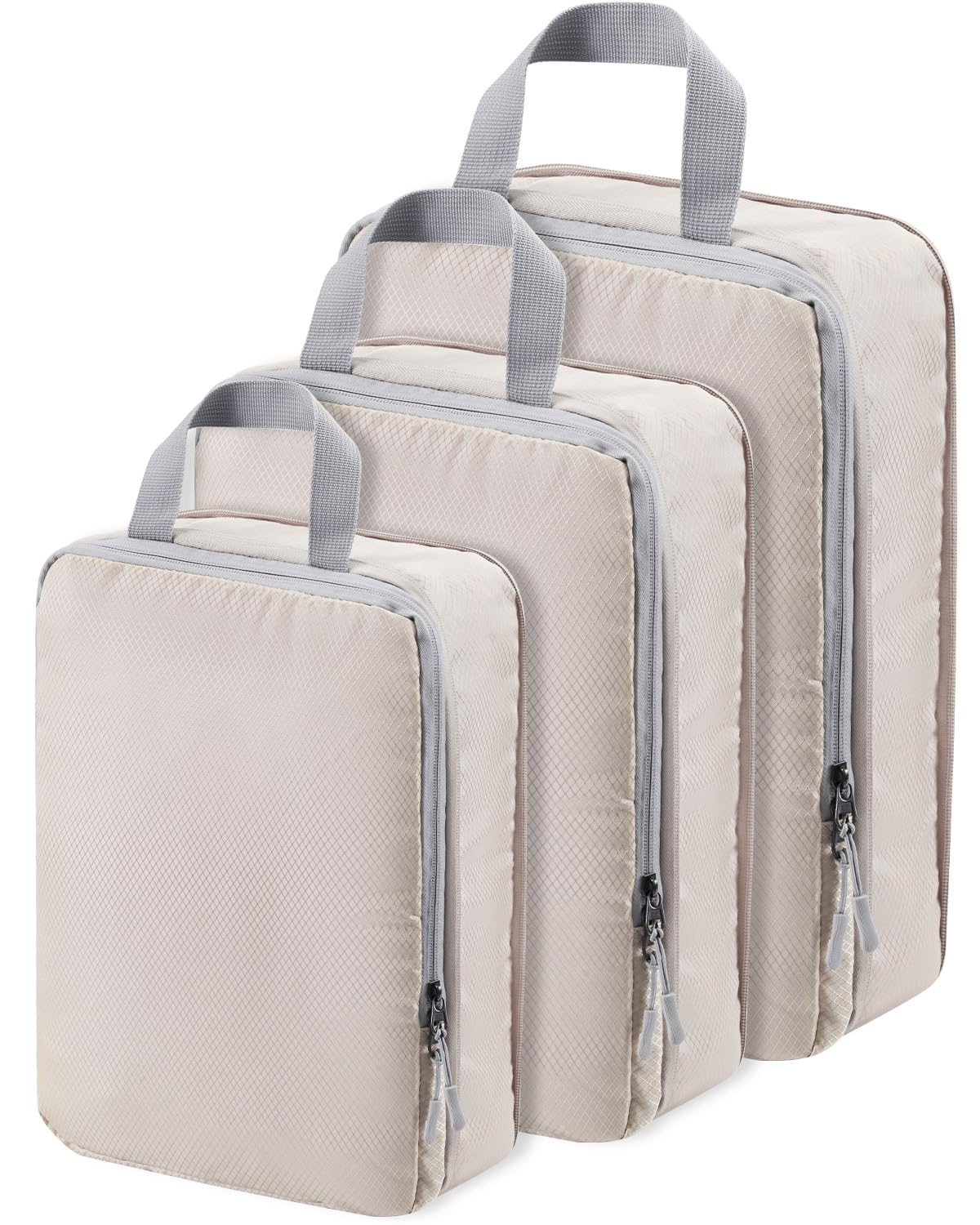 MeowooMeowoo Compression Packing Cubes for Suitcases, 3Pcs Extensible Suitcase Organiser, Lightweight Travel Luggage Organizer Packing Bags Storage Bags Travel Essentials Bag (Beige)
