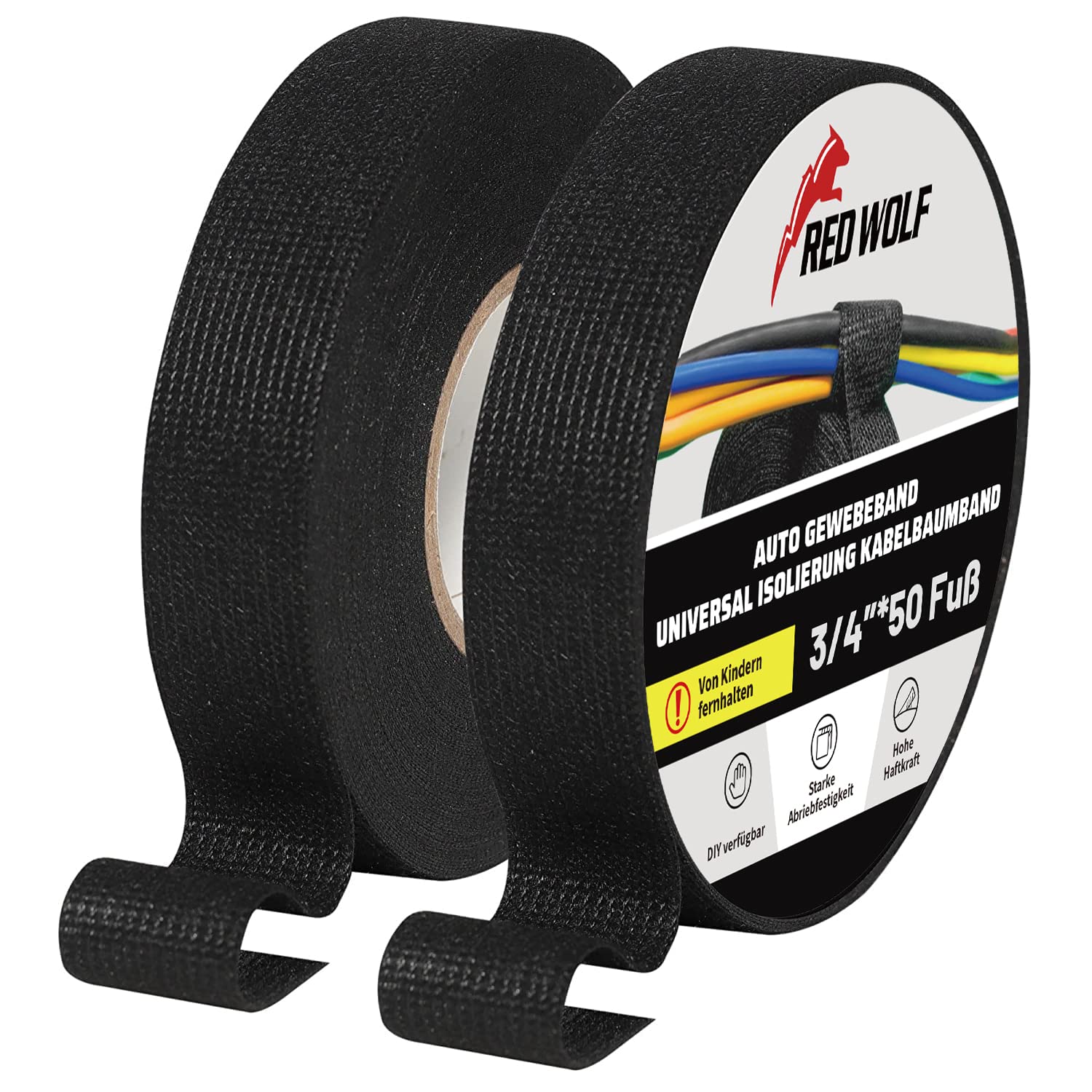 RED WOLF Isolierband Selbstklebendes Mehrzweckfilzband Auto Kabelbaumband Hochtemperaturbeständige Geräuschdämpfung Gewebeband für Kfz Haushalt Elektrische Kabel Stoffband 2 Stück 15 m x 19 mm